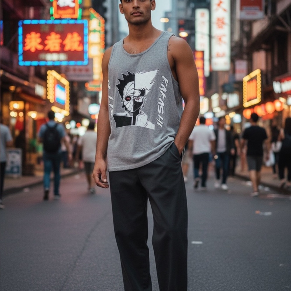 Gildan Gray XL Anime Naruto Graphic Sleeveless Top